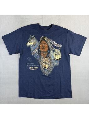 VTG 90s Native American Indian Wolf T Shirt Mens Medium Hef-T Single Stitch USA